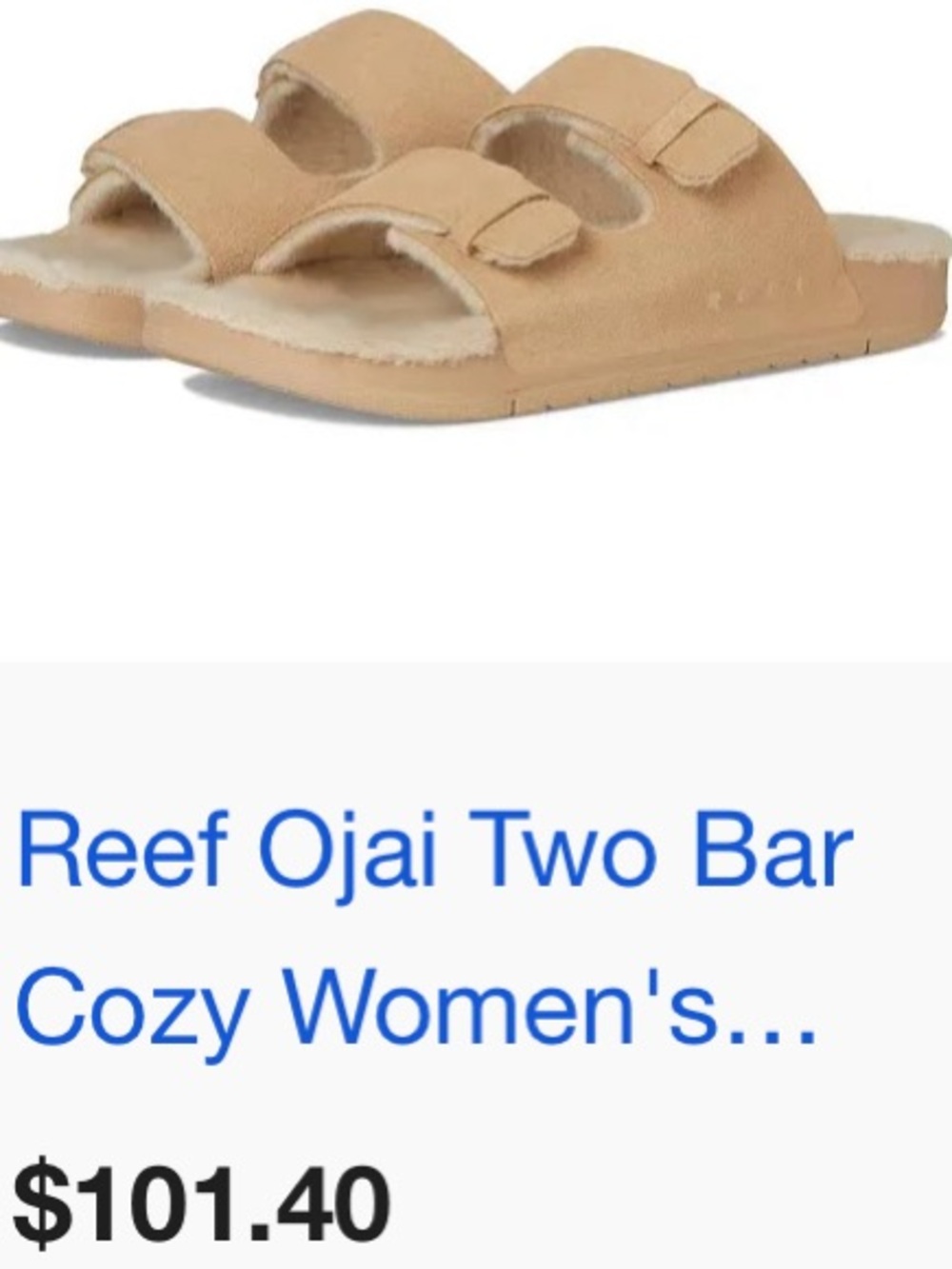 NWT Reef Ojai Two-Bar Cozy Slide Sandal - Beige Tan 8 vista high too listed 8